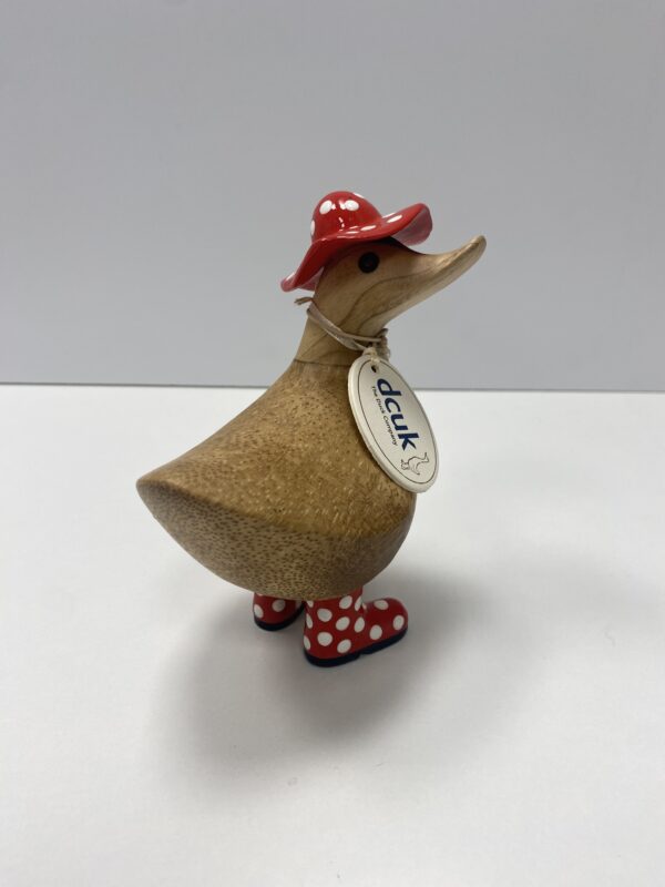 Papera grande con cappello e stivaletti – Legno di bambù scolpito a mano - immagine 11
